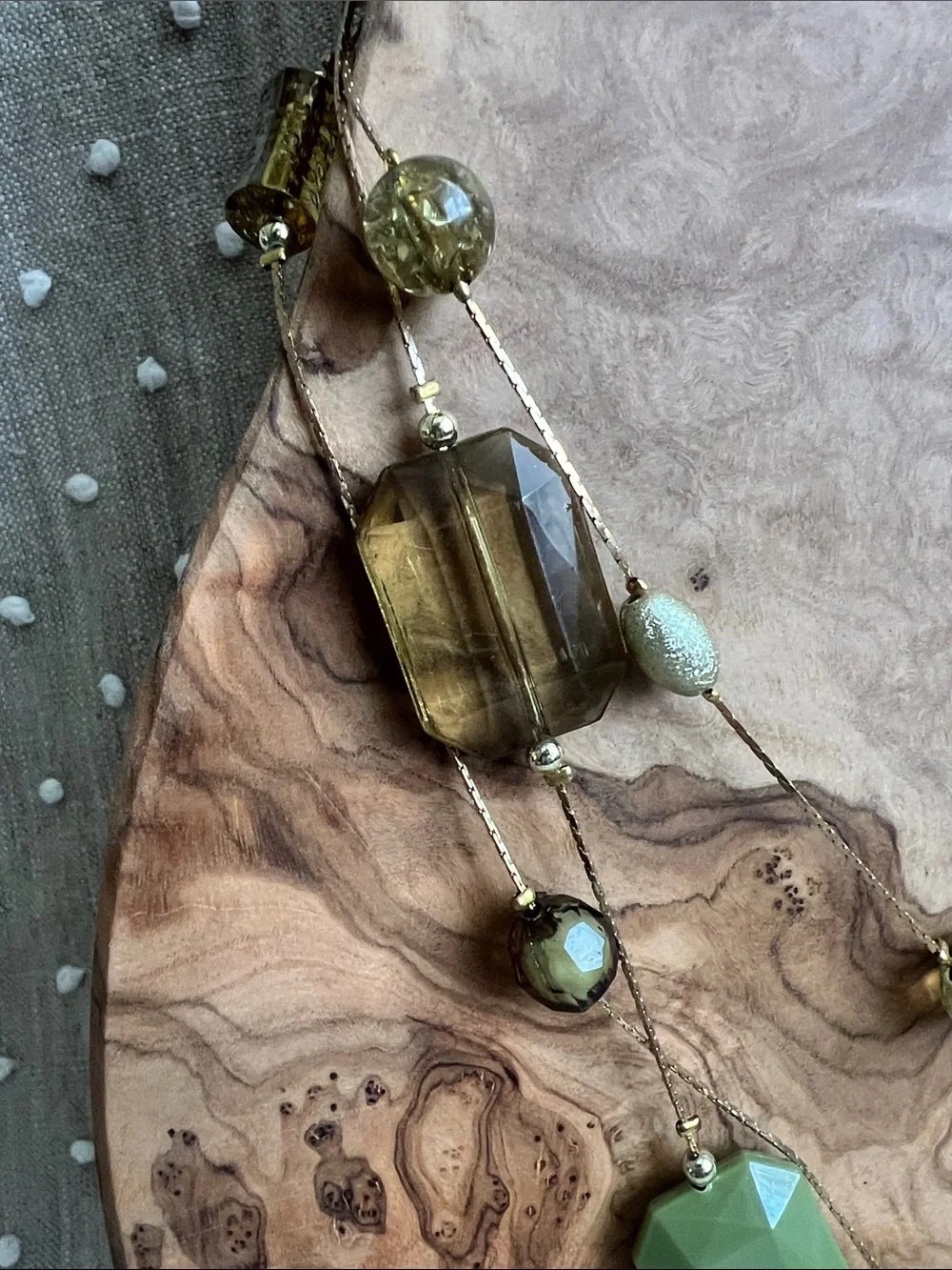 Elegant Multi-Strand Acrylic Green and Amber Bead Necklace costume jewelry